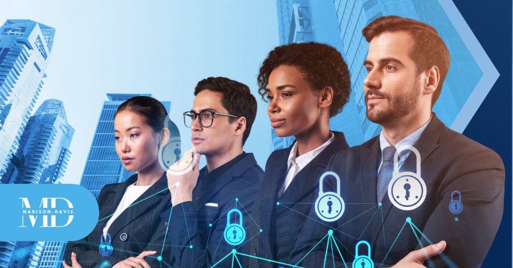A fraud team stands confidently side by side